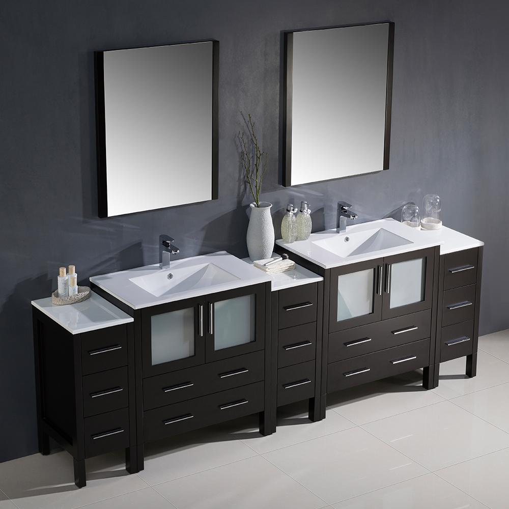 Fresca Torino 96" Espresso Modern Double Sink Bathroom Vanity w/ 3 Side Cabinets & Integrated Sinks