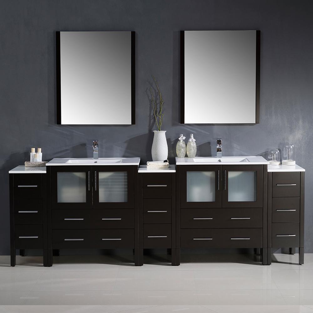 Fresca Torino 96" Espresso Modern Double Sink Bathroom Vanity w/ 3 Side Cabinets & Integrated Sinks