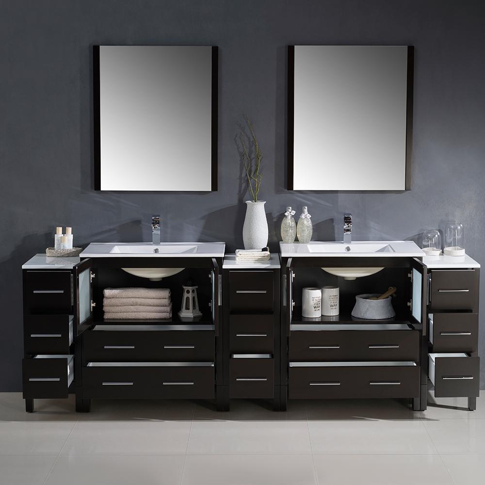 Fresca Torino 96" Espresso Modern Double Sink Bathroom Vanity w/ 3 Side Cabinets & Integrated Sinks