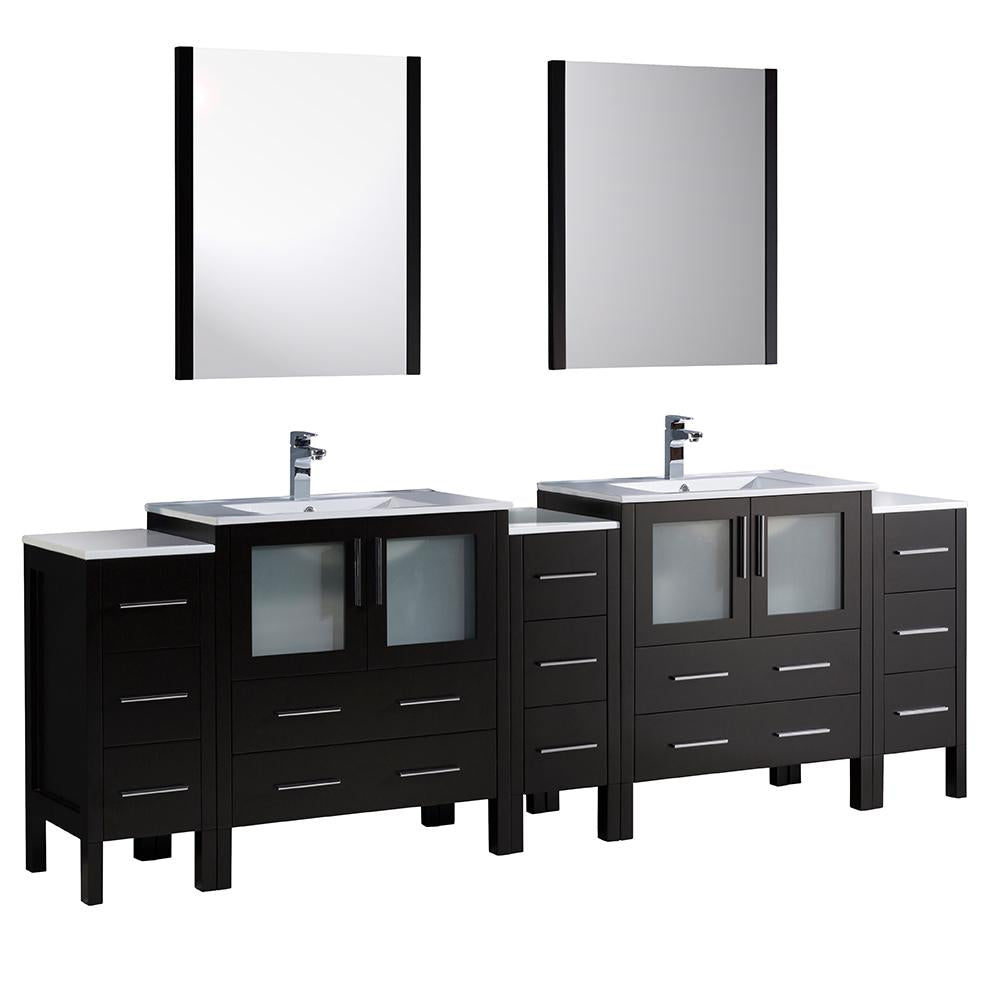 Fresca Torino 96" Espresso Modern Double Sink Bathroom Vanity w/ 3 Side Cabinets & Integrated Sinks