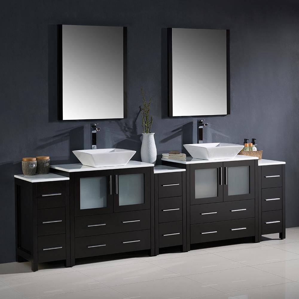 Fresca-Torino-96"-Espresso-Modern-Double-Sink-Bathroom-Vanity-w/-3-Side-Cabinets-&-Vessel-Sinks-(FVN62-96ES-VSL)