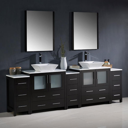 Fresca-Torino-96"-Espresso-Modern-Double-Sink-Bathroom-Vanity-w/-3-Side-Cabinets-&-Vessel-Sinks-(FVN62-96ES-VSL)