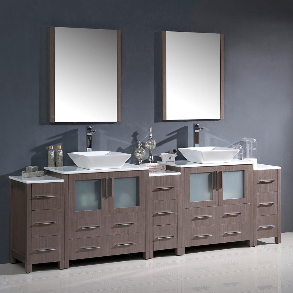 Fresca-Torino-96"-Gray-Oak-Modern-Double-Sink-Bathroom-Vanity-w/-3-Side-Cabinets-&-Vessel-Sinks-(FVN62-96GO-VSL)