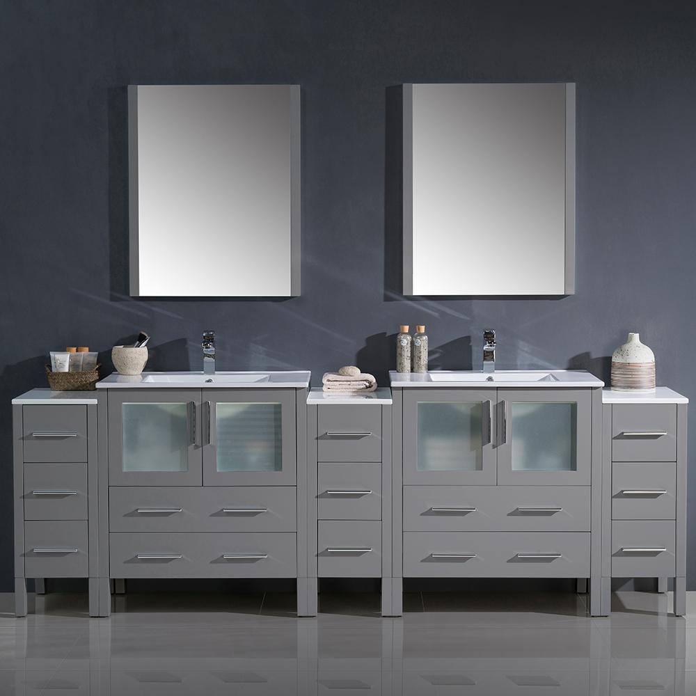 Fresca Torino 96" Gray Modern Double Sink Bathroom Vanity w/ 3 Side Cabinets & Integrated Sinks