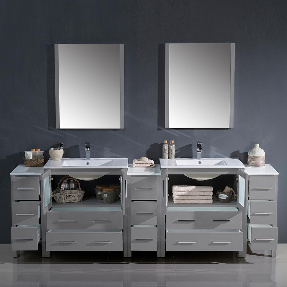 Fresca Torino 96" Gray Modern Double Sink Bathroom Vanity w/ 3 Side Cabinets & Integrated Sinks