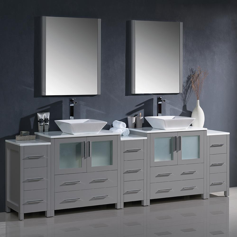 Fresca-Torino-96"-Gray-Modern-Double-Sink-Bathroom-Vanity-w/-3-Side-Cabinets-&-Vessel-Sinks-(FVN62-96GR-VSL)