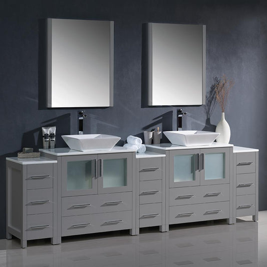Fresca-Torino-96"-Gray-Modern-Double-Sink-Bathroom-Vanity-w/-3-Side-Cabinets-&-Vessel-Sinks-(FVN62-96GR-VSL)