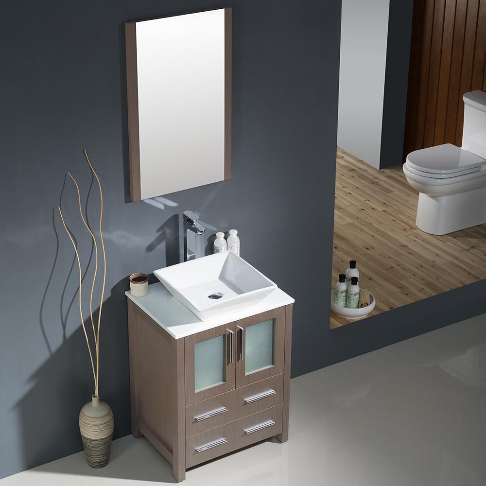 Fresca Torino 24" Gray Oak Modern Bathroom Vanity w/ Vessel Sink