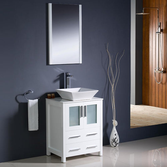 Fresca-Torino-24"-White-Modern-Bathroom-Vanity-w/-Vessel-Sink-(FVN6224WH-VSL)