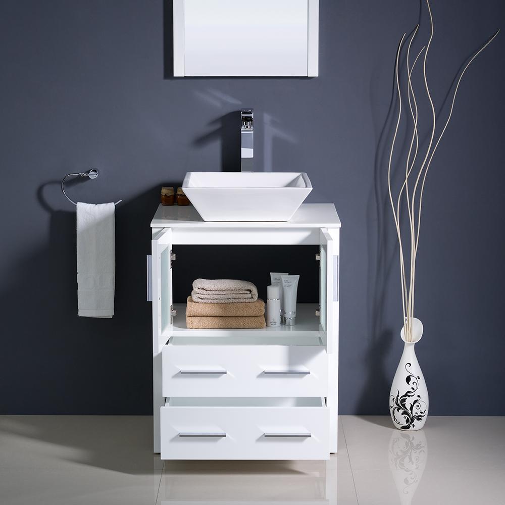 Fresca Torino 24" White Modern Bathroom Vanity w/ Vessel Sink