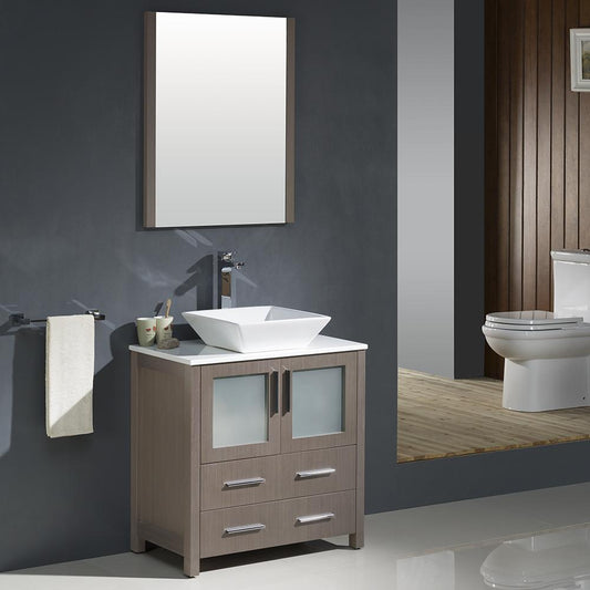Fresca-Torino-30"-Gray-Oak-Modern-Bathroom-Vanity-w/-Vessel-Sink-(FVN6230GO-VSL)