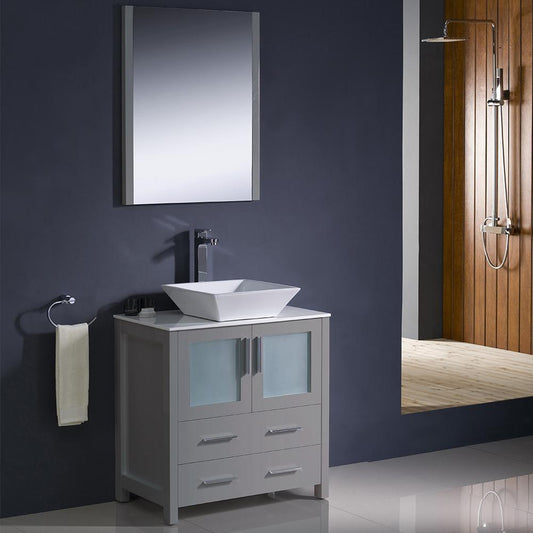 Fresca-Torino-30"-Gray-Modern-Bathroom-Vanity-w/-Vessel-Sink-(FVN6230GR-VSL)