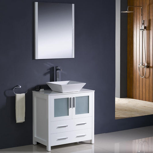 Fresca-Torino-30"-White-Modern-Bathroom-Vanity-w/-Vessel-Sink-(FVN6230WH-VSL)