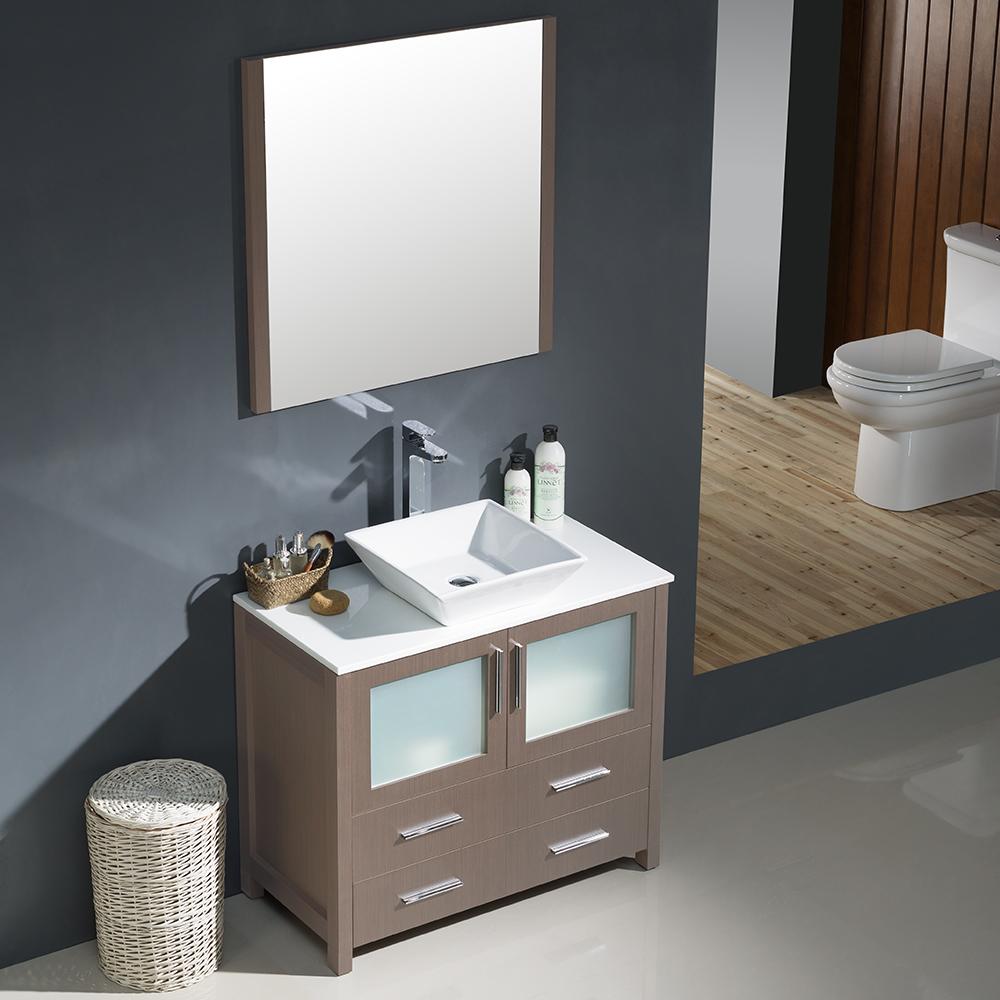 Fresca Torino 36" Gray Oak Modern Bathroom Vanity w/ Vessel Sink