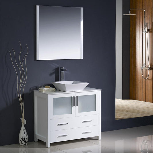 Fresca-Torino-36"-White-Modern-Bathroom-Vanity-w/-Vessel-Sink-(FVN6236WH-VSL)