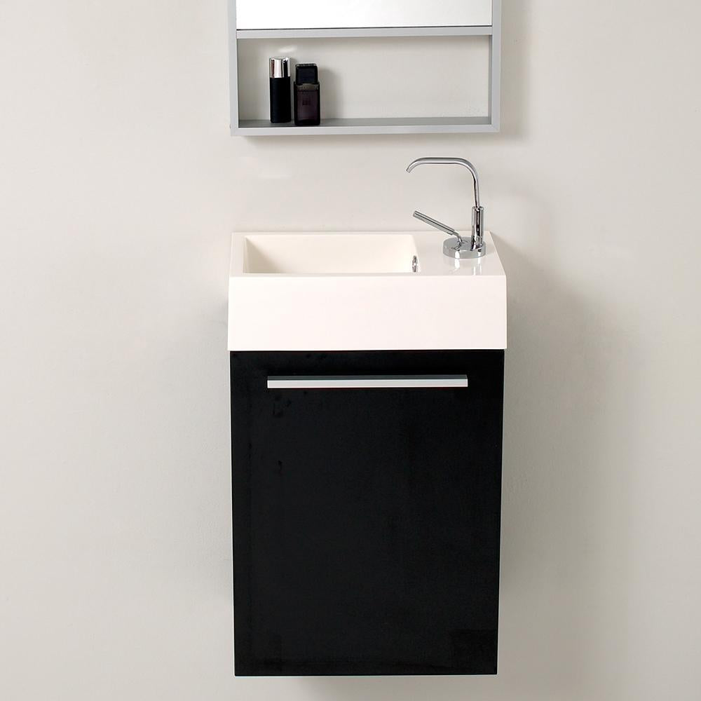 Fresca Pulito 16" Small Black Modern Bathroom Vanity w/ Tall Mirror