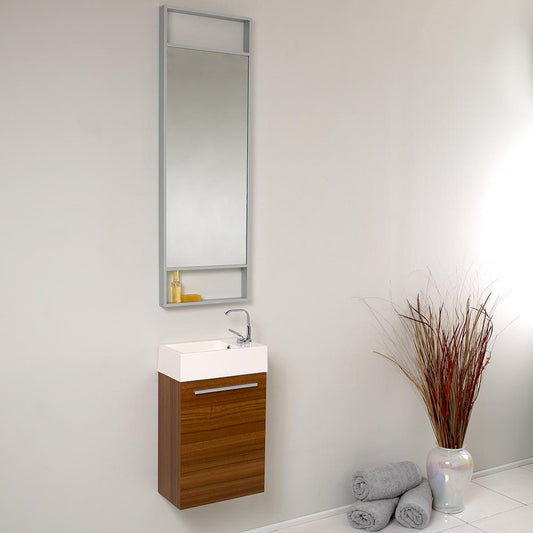 Fresca-Pulito-16"-Small-Teak-Modern-Bathroom-Vanity-w/-Tall-Mirror-(FVN8002TK)
