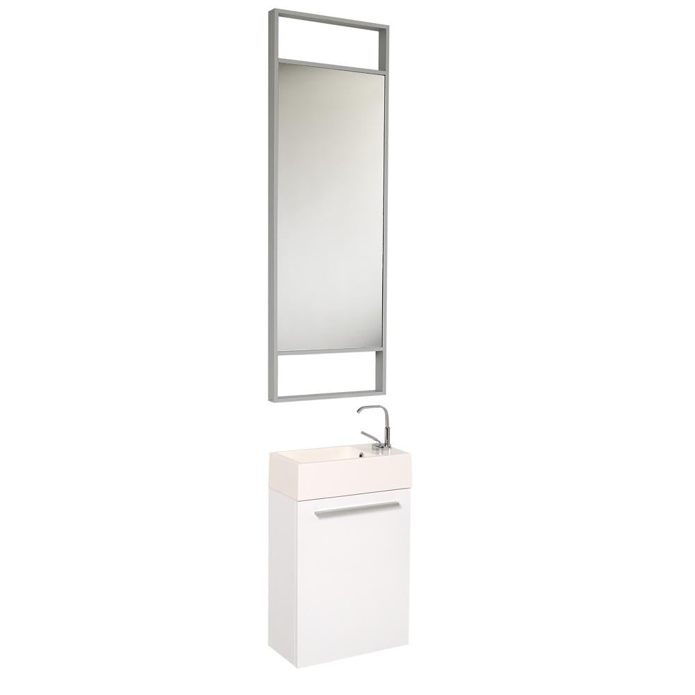 Fresca Pulito 16" Small White Modern Bathroom Vanity w/ Tall Mirror