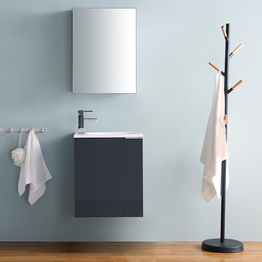 Fresca Valencia 20" Dark Slate Gray Wall Hung Modern Bathroom Vanity w/ Medicine Cabinet