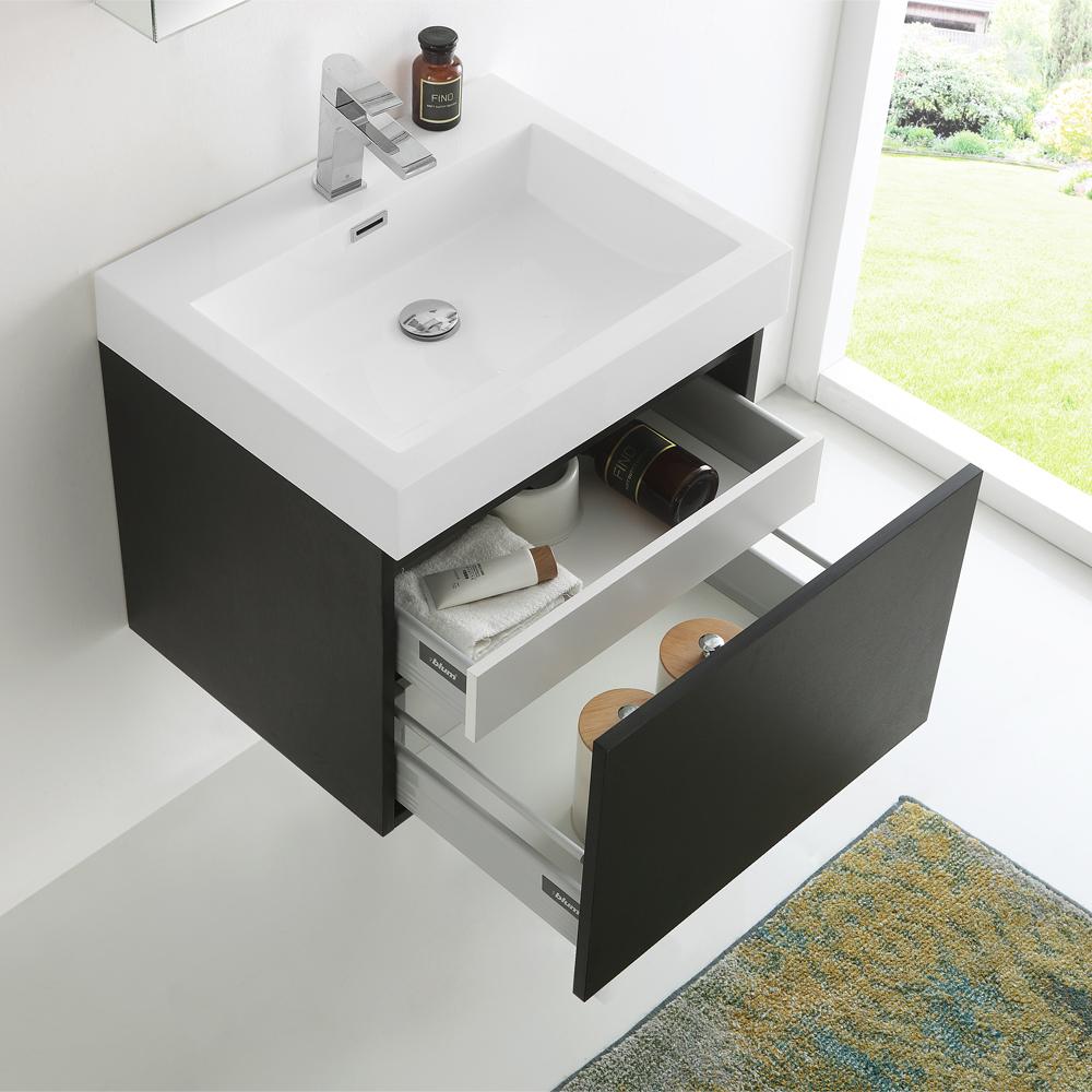 Fresca Nano 24" Black Modern Bathroom Vanity w/ Medicine Cabinet