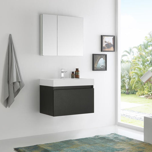 Fresca-Mezzo-30"-Black-Wall-Hung-Modern-Bathroom-Vanity-w/-Medicine-Cabinet-(FVN8007BW)