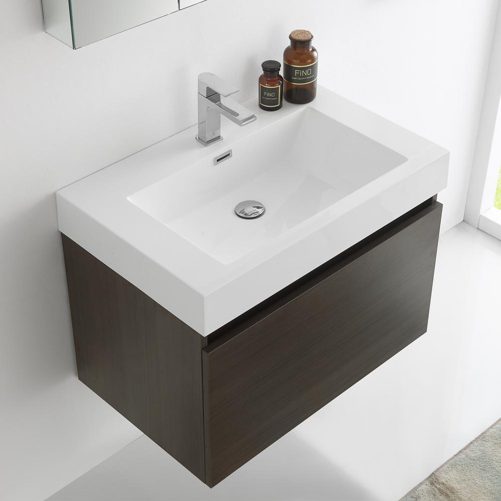 Fresca Mezzo 30" Gray Oak Wall Hung Modern Bathroom Vanity w/ Medicine Cabinet