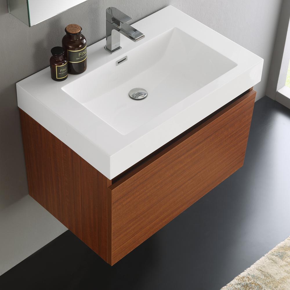 Fresca Mezzo 30" Teak Wall Hung Modern Bathroom Vanity w/ Medicine Cabinet