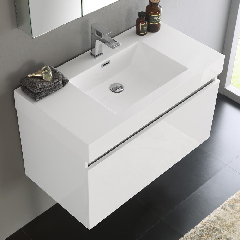 Fresca Mezzo 36" White Wall Hung Modern Bathroom Vanity w/ Medicine Cabinet