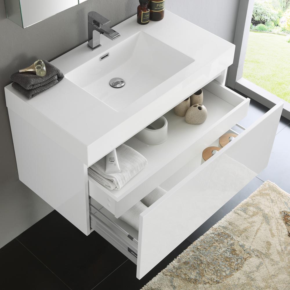 Fresca Mezzo 36" White Wall Hung Modern Bathroom Vanity w/ Medicine Cabinet