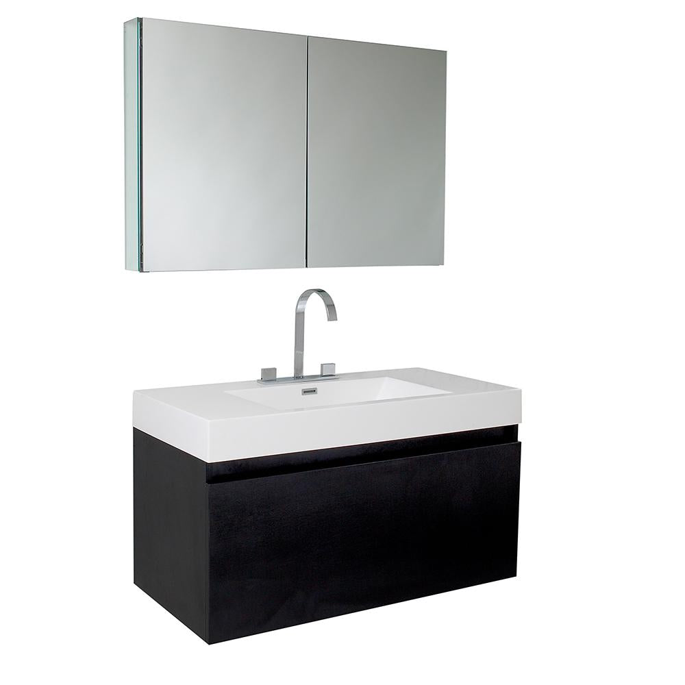 Fresca Mezzo 39" Black Modern Bathroom Vanity w/ Medicine Cabinet