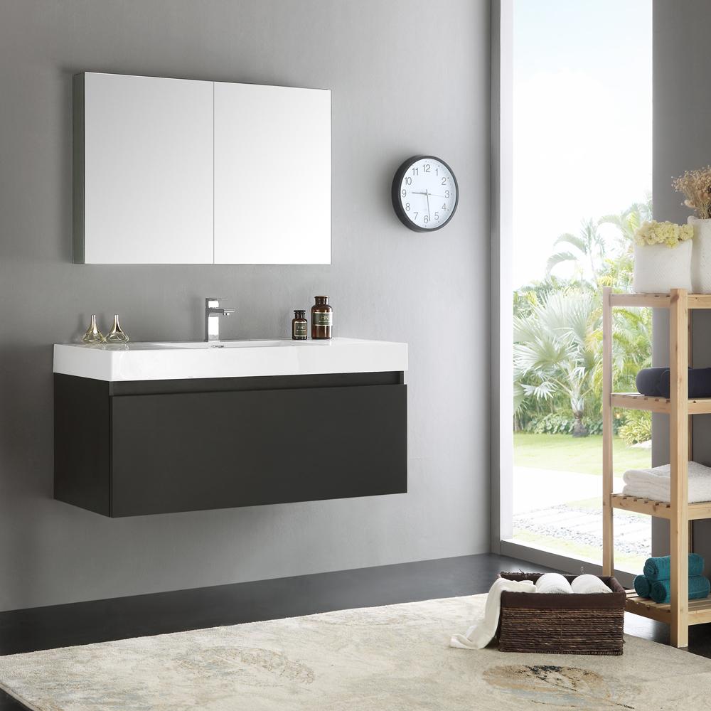 Fresca-Mezzo-48"-Black-Wall-Hung-Modern-Bathroom-Vanity-w/-Medicine-Cabinet-(FVN8011BW)