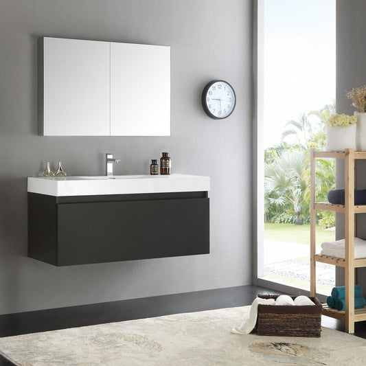 Fresca-Mezzo-48"-Black-Wall-Hung-Modern-Bathroom-Vanity-w/-Medicine-Cabinet-(FVN8011BW)
