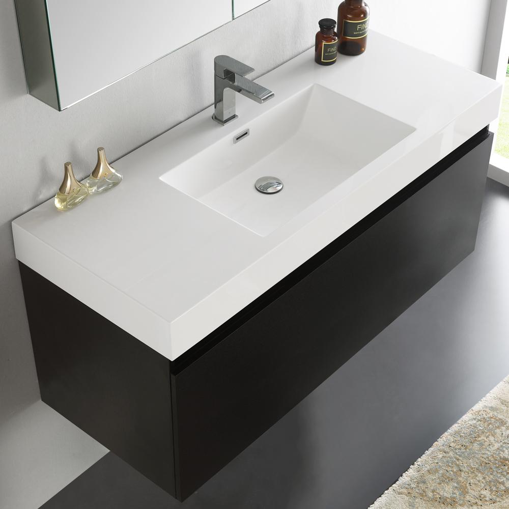 Fresca Mezzo 48" Black Wall Hung Modern Bathroom Vanity w/ Medicine Cabinet