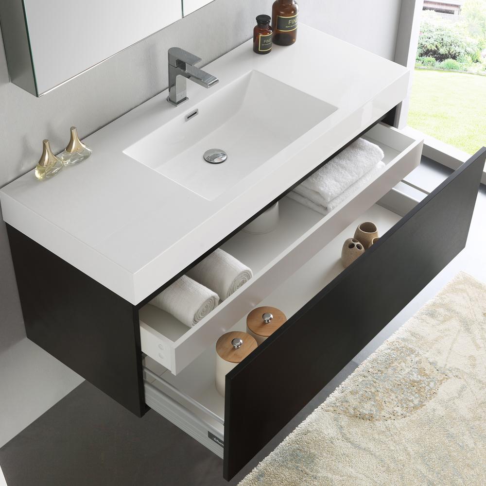 Fresca Mezzo 48" Black Wall Hung Modern Bathroom Vanity w/ Medicine Cabinet