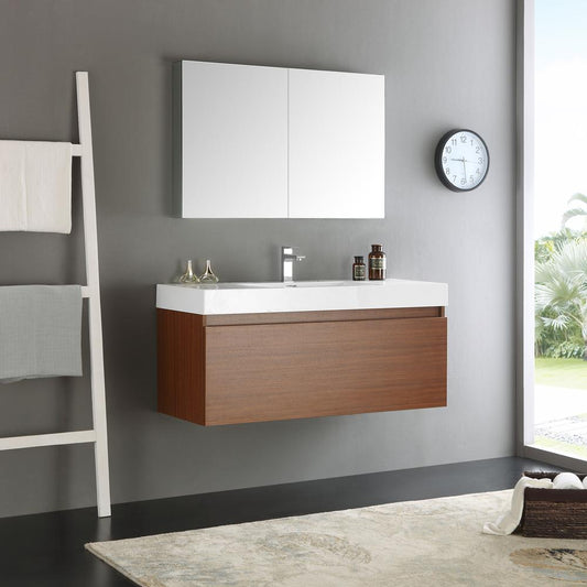 Fresca-Mezzo-48"-Teak-Wall-Hung-Modern-Bathroom-Vanity-w/-Medicine-Cabinet-(FVN8011TK)