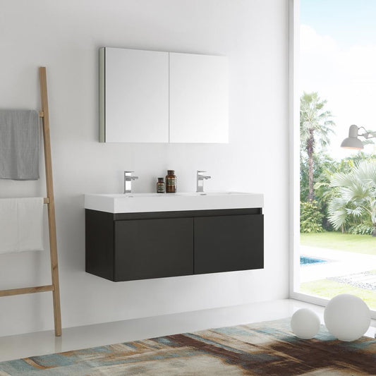 Fresca-Mezzo-48"-Black-Wall-Hung-Double-Sink-Modern-Bathroom-Vanity-w/-Medicine-Cabinet-(FVN8012BW)