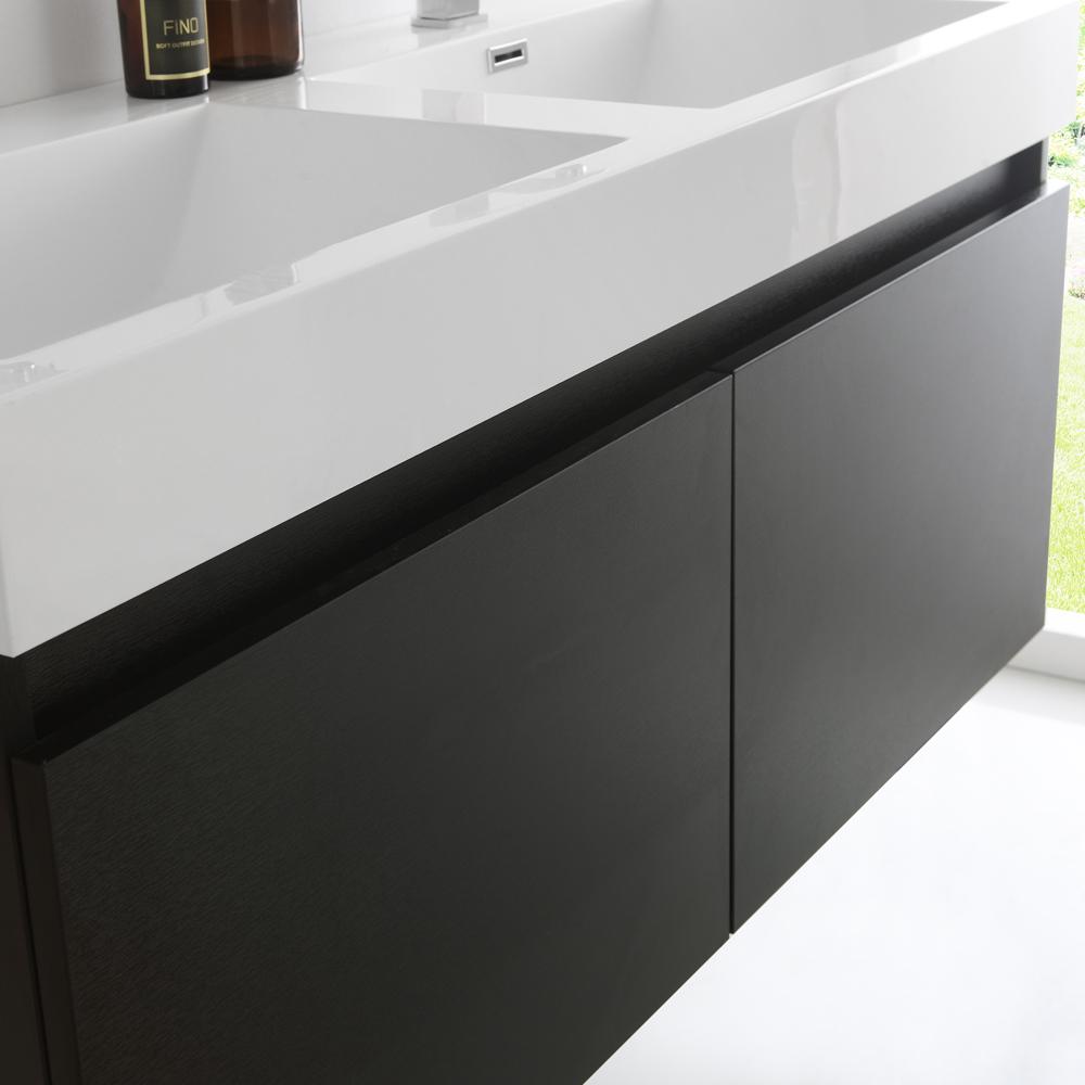 Fresca Mezzo 48" Black Wall Hung Double Sink Modern Bathroom Vanity w/ Medicine Cabinet