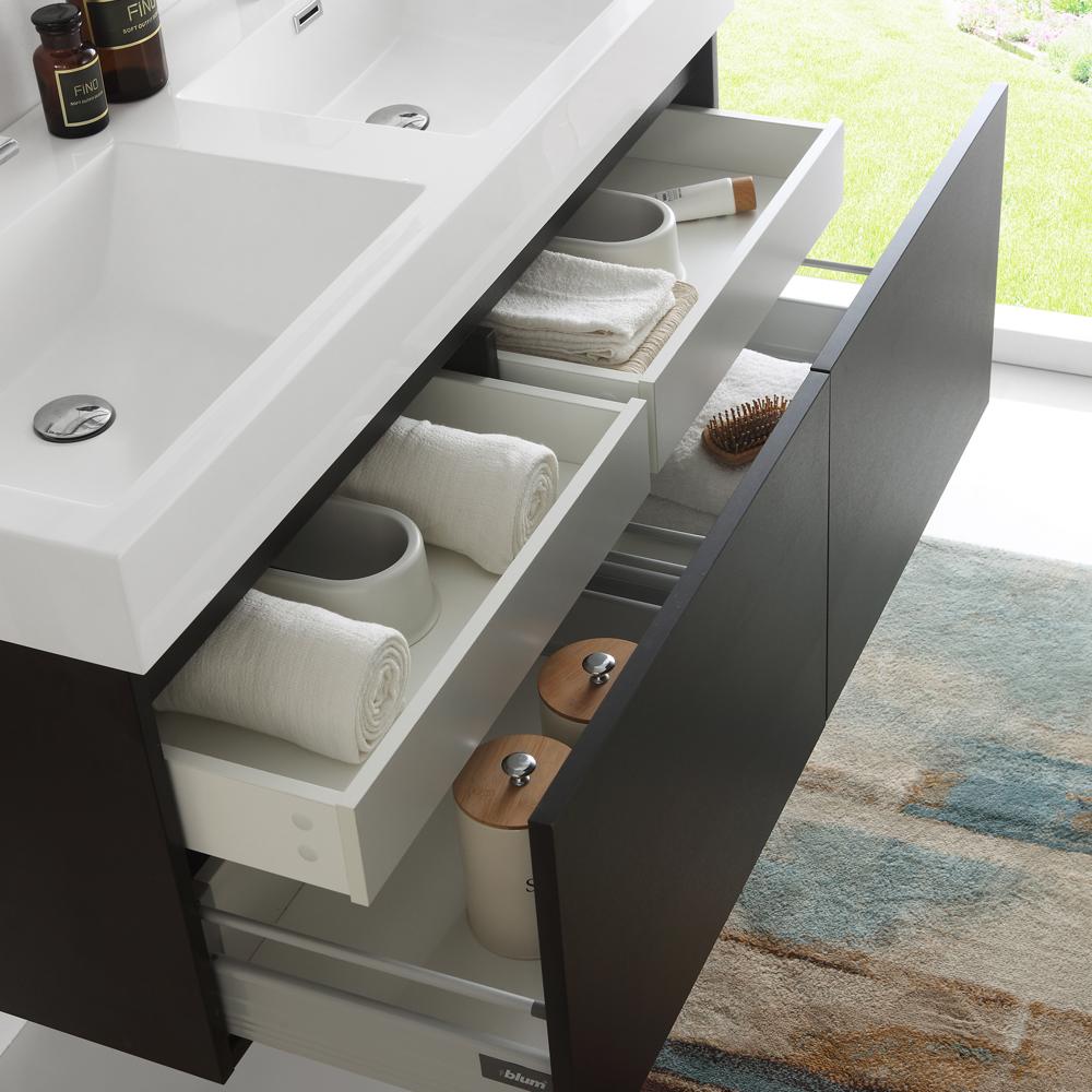 Fresca Mezzo 48" Black Wall Hung Double Sink Modern Bathroom Vanity w/ Medicine Cabinet
