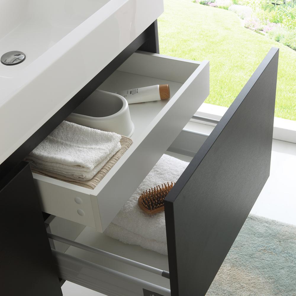 Fresca Mezzo 48" Black Wall Hung Double Sink Modern Bathroom Vanity w/ Medicine Cabinet