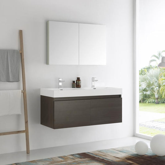 Fresca-Mezzo-48"-Gray-Oak-Wall-Hung-Double-Sink-Modern-Bathroom-Vanity-w/-Medicine-Cabinet-(FVN8012GO)