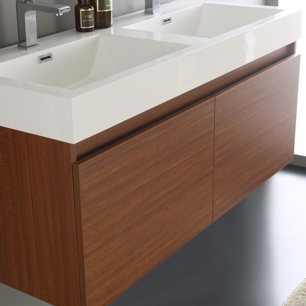 Fresca Mezzo 48" Teak Wall Hung Double Sink Modern Bathroom Vanity w/ Medicine Cabinet