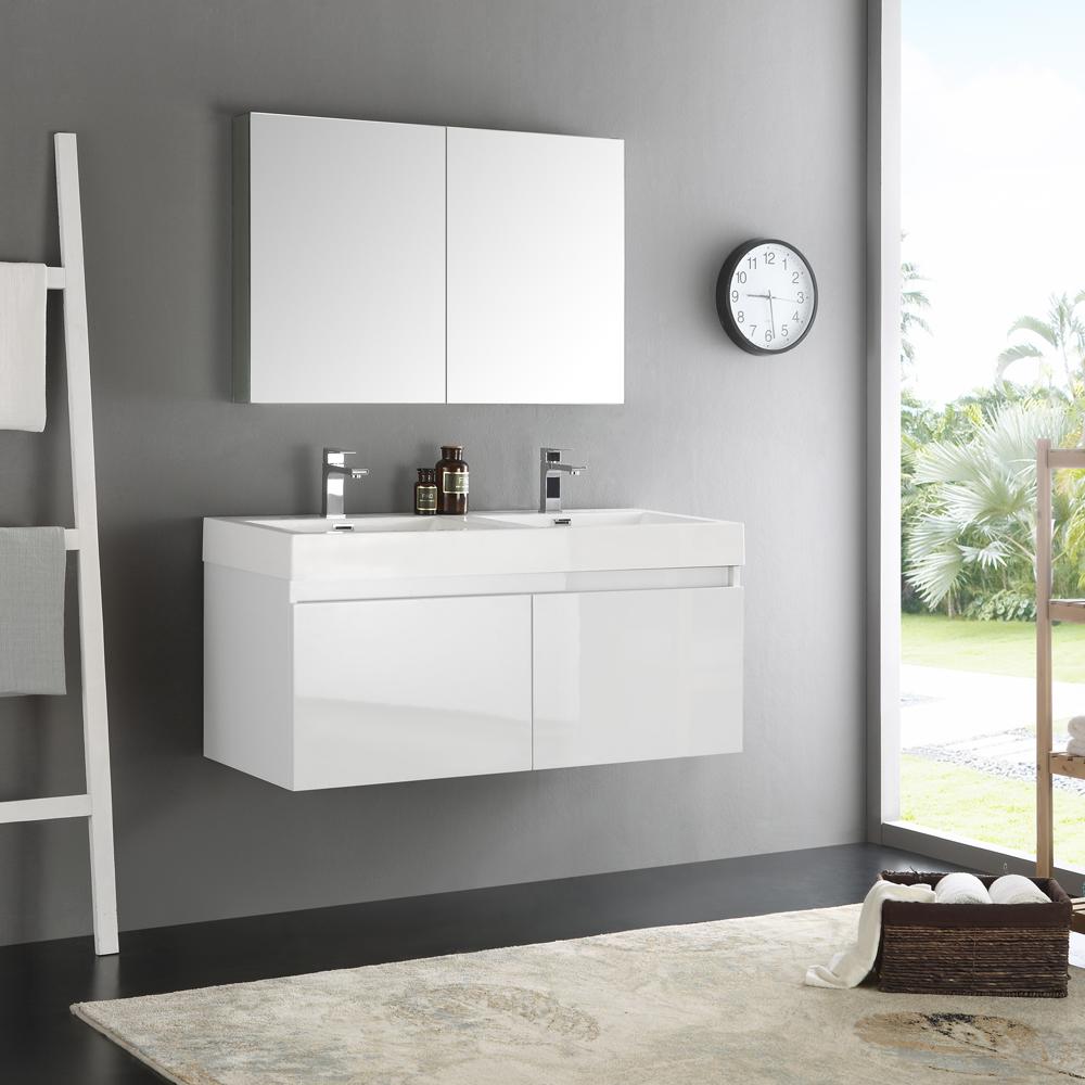 Fresca-Mezzo-48"-White-Wall-Hung-Double-Sink-Modern-Bathroom-Vanity-w/-Medicine-Cabinet-(FVN8012WH)