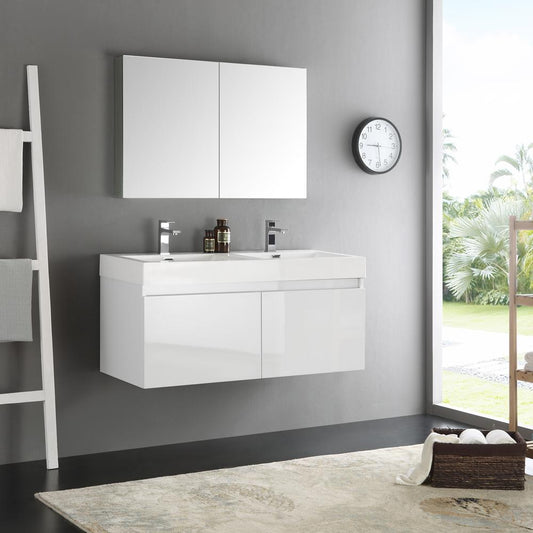Fresca-Mezzo-48"-White-Wall-Hung-Double-Sink-Modern-Bathroom-Vanity-w/-Medicine-Cabinet-(FVN8012WH)