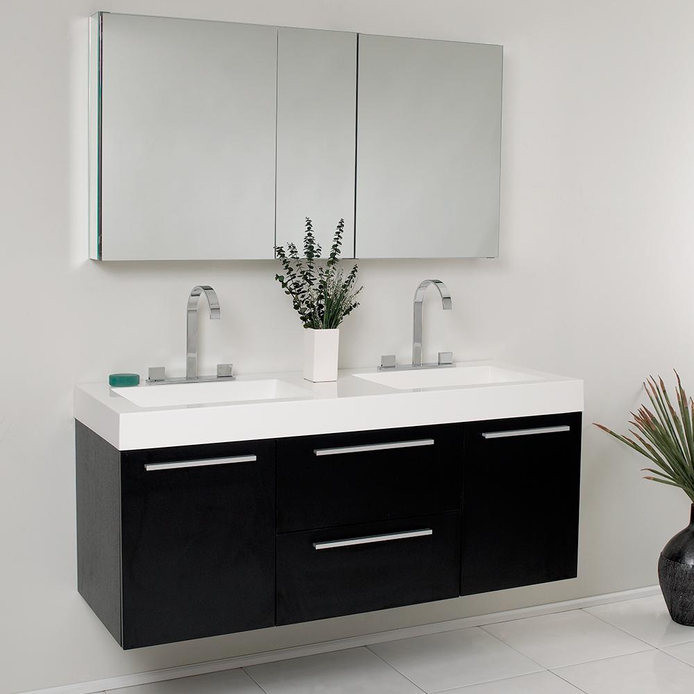 Fresca-Opulento-54"-Black-Modern-Double-Sink-Bathroom-Vanity-w/-Medicine-Cabinet-(FVN8013BW)