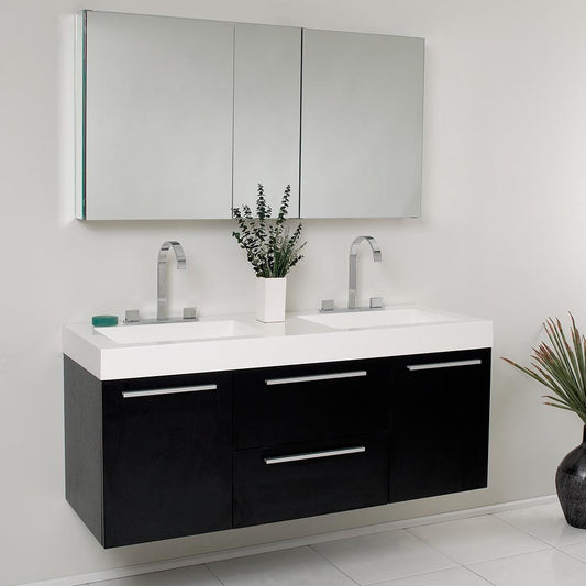 Fresca-Opulento-54"-Black-Modern-Double-Sink-Bathroom-Vanity-w/-Medicine-Cabinet-(FVN8013BW)