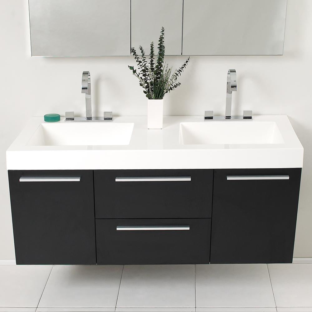 Fresca Opulento 54" Black Modern Double Sink Bathroom Vanity w/ Medicine Cabinet
