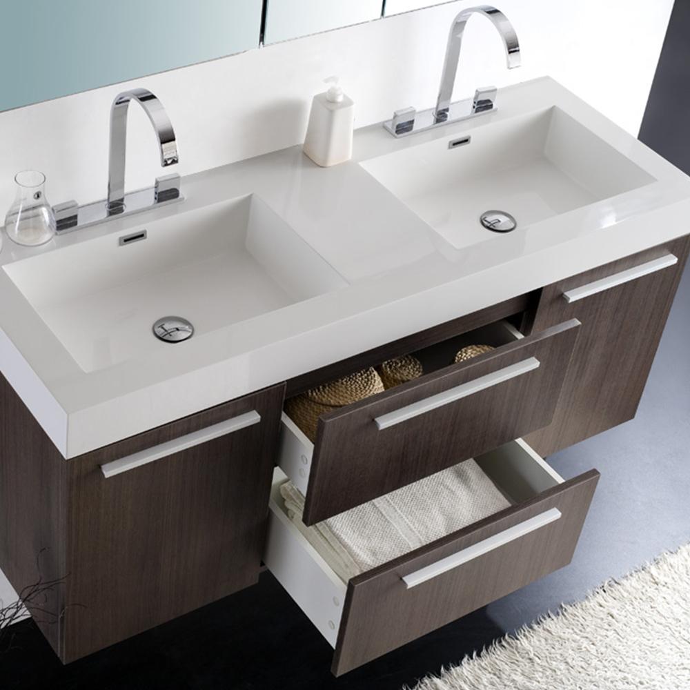 Fresca Opulento 54" Gray Oak Modern Double Sink Bathroom Vanity w/ Medicine Cabinet