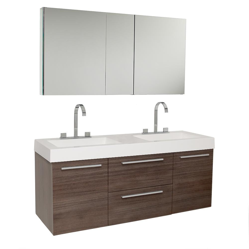 Fresca Opulento 54" Gray Oak Modern Double Sink Bathroom Vanity w/ Medicine Cabinet