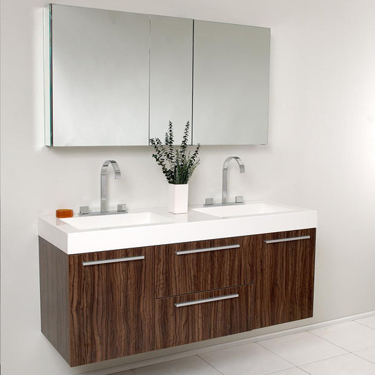 Fresca-Opulento-54"-Walnut-Modern-Double-Sink-Bathroom-Vanity-w/-Medicine-Cabinet-(FVN8013GW)