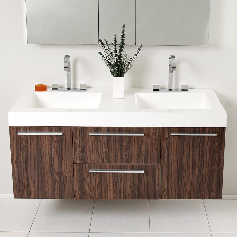 Fresca Opulento 54" Walnut Modern Double Sink Bathroom Vanity w/ Medicine Cabinet